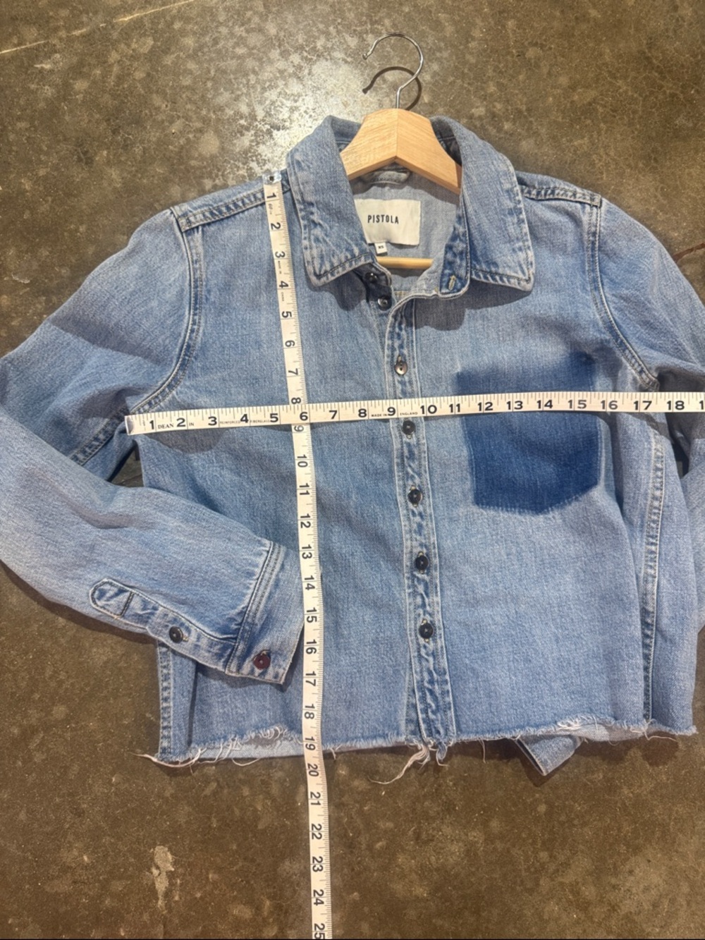 PISTOLA Hensley Shrunken Cropped Denim Jacket Raw Hem P5061KEE Blue Size XS - Picture 5 of 5